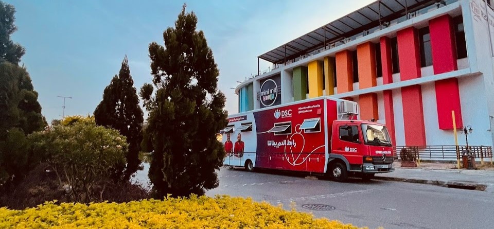 Blood donation bus in Tripoli, Lebanon for 2020 blood drive