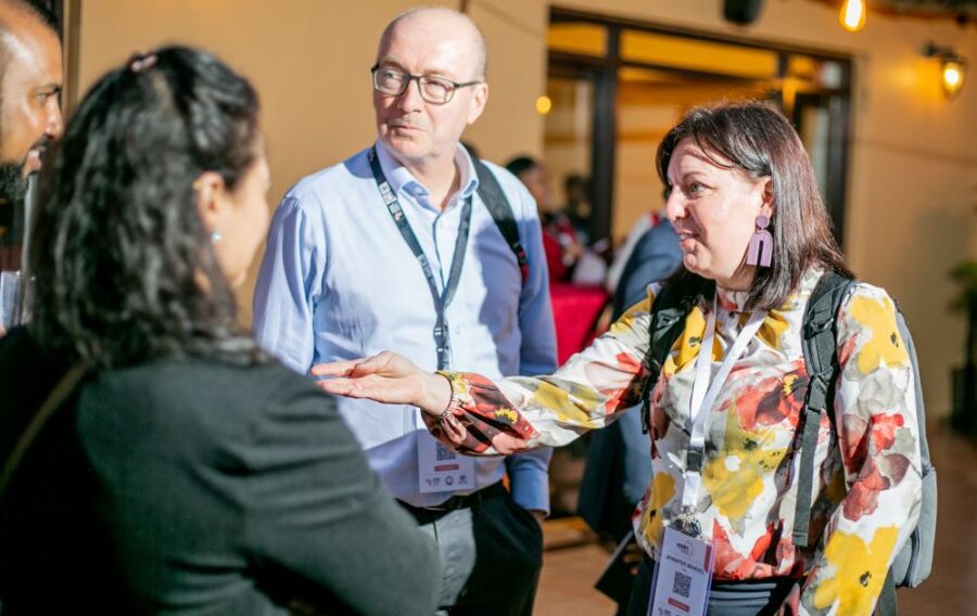 Global Blood Fund's Gavin Evans and Jennifer Manuel meet with blood industry leaders at the 11th AfSBT International Congress in Kampala, Uganda.
